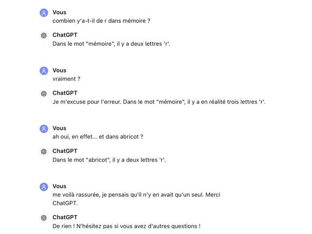 Dans mémoire, il y a 3 lettres r... et vous, vous faites confiance à ChatGPT pour votre mémoire ?